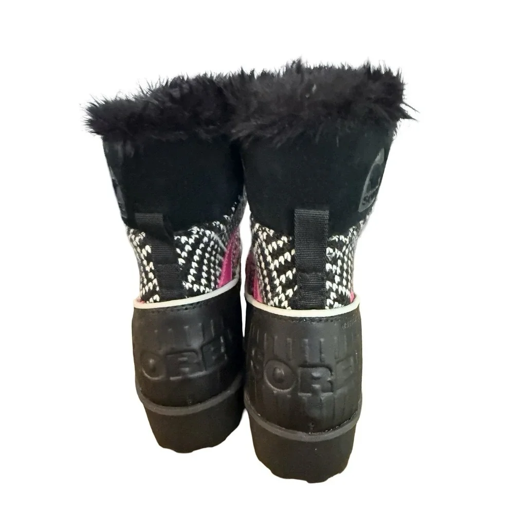 Sorel Tivoli III Waterproof Winter Boots Insulated Pink/Black Tweed‎ Girls Sz 2